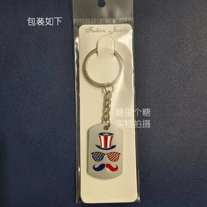 Wholesale Independence Day Zinc Alloy Glasses Bearded Keychain JDC-KC-TianG032