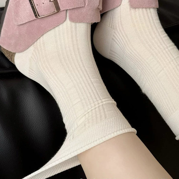 Wholesale Socks, thin, pure cotton pile socks, rolled edges, vertical stripes, boneless long socks