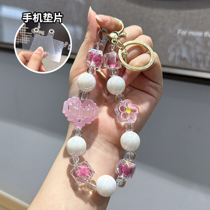 Wholesale Creative and Cute Love Bead Chain Keychain Colorful Bead Chain Phone Chain Pendant Wrist Anti Loss Pendant