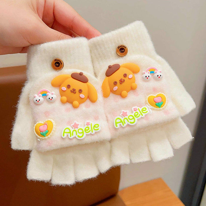 Wholesale Warm Gloves Cute Cartoon  fleece-lined Warm Five Finger Set