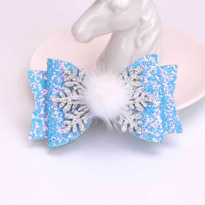 Wholesale Children's Bow Snowflake Sequin Christmas Fabric Hairpin JDC-HC-Bais002