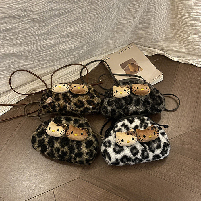 Wholesale New cute plush leopard print mini shell bag for children, stylish mini crossbody bag