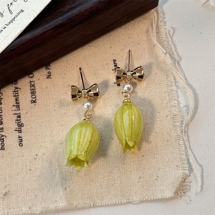 Wholesale Vintage real flower eternal flower earrings, blue wind chime fruit earrings, bell orchid dropper earrings