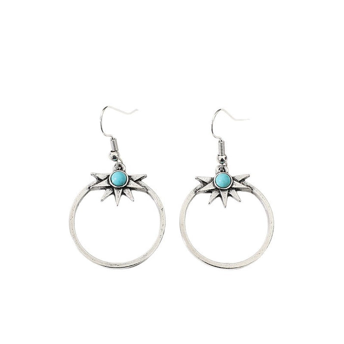 Wholesale Silver-Rimmed Starburst Turquoise Earrings