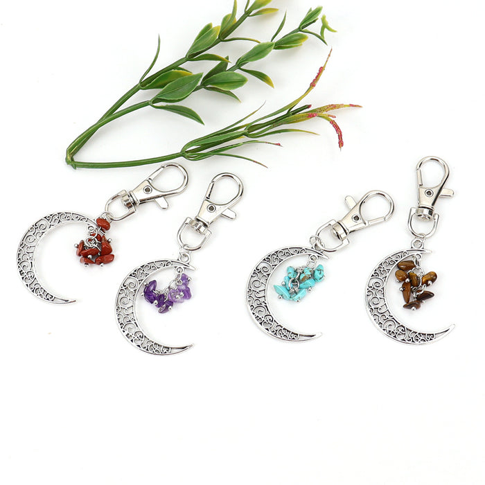 Wholesale Moon Crushed Stone Grape Skewer Natural Crystal Raw Stone Keychain Keychain K42 JDC-KC-HXu001