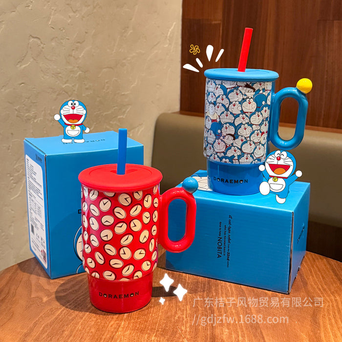 Wholesale Large-capacity ceramic water cup with straw