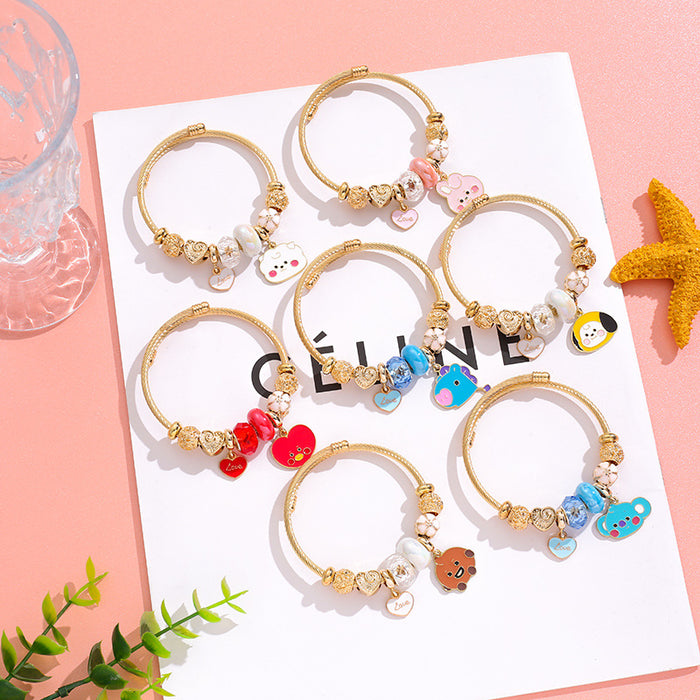 Wholesale Stainless Steel DIY Student Heart Gold Crystal Open Charms Bracelets