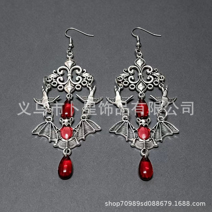 Wholesale Gothic Vampire Bat Moon Cross Red Crystal Drop Earrings Trendy  Jewelry Accessory For Women