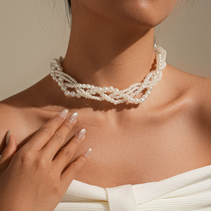 Wholesale Vintage multi-layer Fried Dough Twists pearl necklace, luxury, high-end, fashionable collarbone chain jewelry