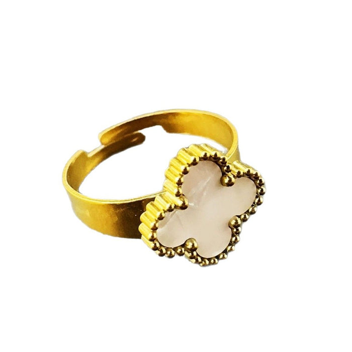 Wholesale Titanium steel clover ring plated with genuine gold