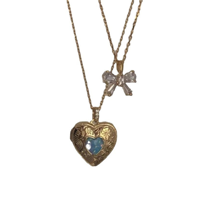 Wholesale Photo Box Pendant Necklace Opening Peach Heart Pendant Collarbone Chain Plated Gold