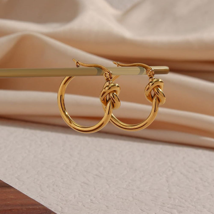 Wholesale Stainless Steel Light Luxury Knotted Wire Hoop Earrings