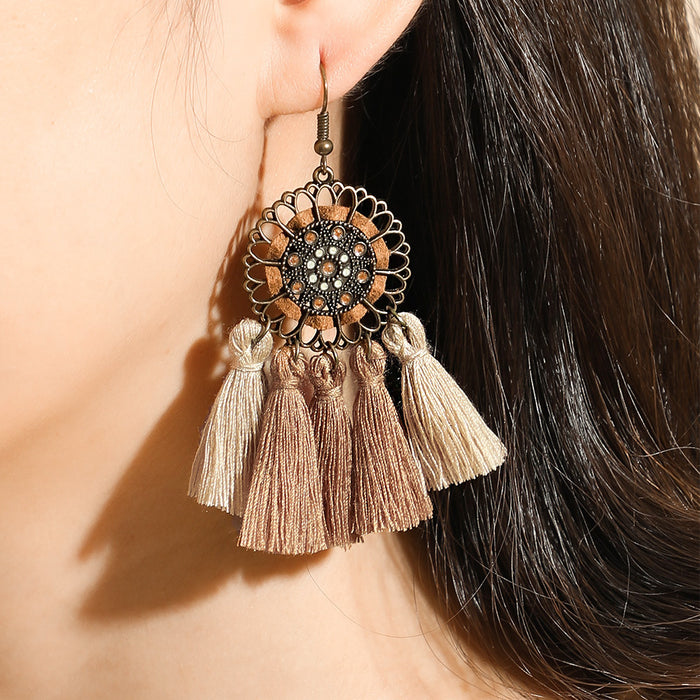 Wholesale Bohemian Retro Tassel Earrings Ethnic Style Zinc Alloy Gift MOQ≥2