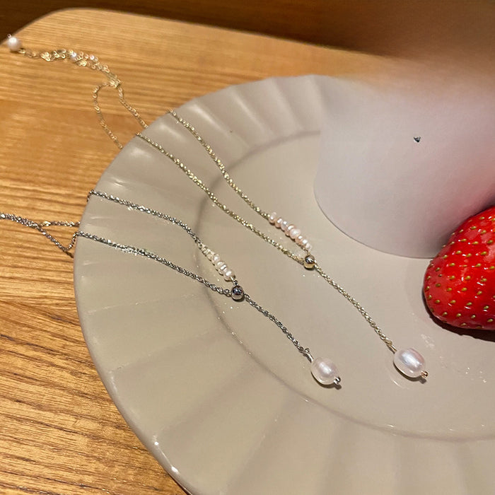 Wholesale Pearl pendant necklace, feminine temperament, niche high-end design, collarbone chain, simple retro versatile neck chain