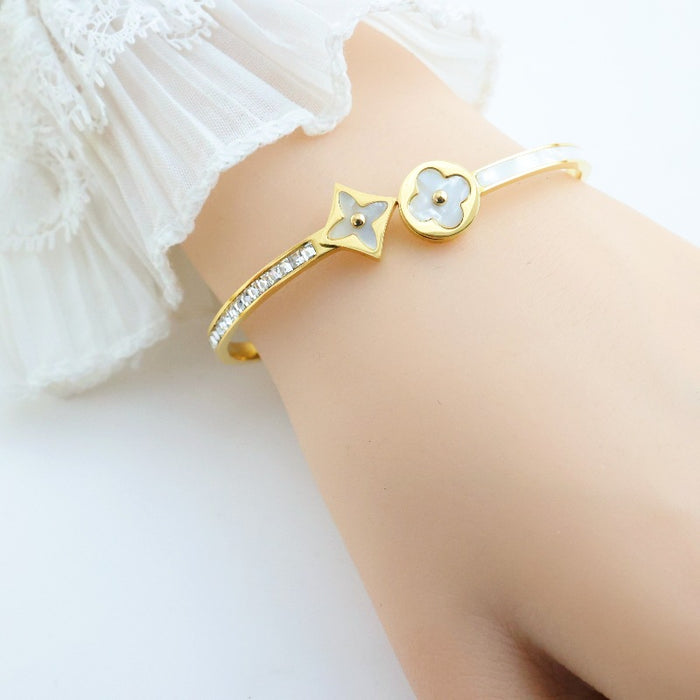 Wholesale Titanium Steel Four Leaf Clover Enamel Bracelet JDC-BT-BaiQing005