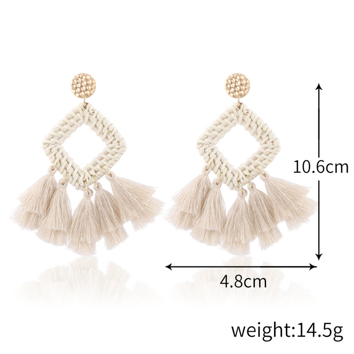 Wholesale Wooden Bohemian Rattan Earrings JDC-ES-ManY053