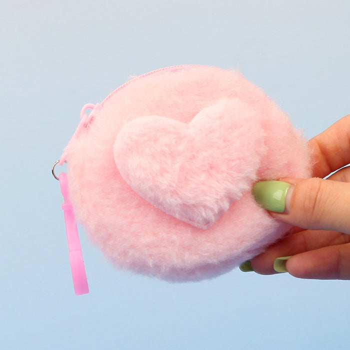 Wholesale Stylish Heart Shaped Plush Pouch For Women Coin Wallet Earphone Case Card Holder Gift Everyday Use