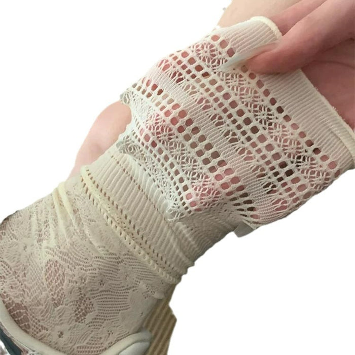 Wholesale Lace mesh socks, thin ballet style, mid tube, stacked white