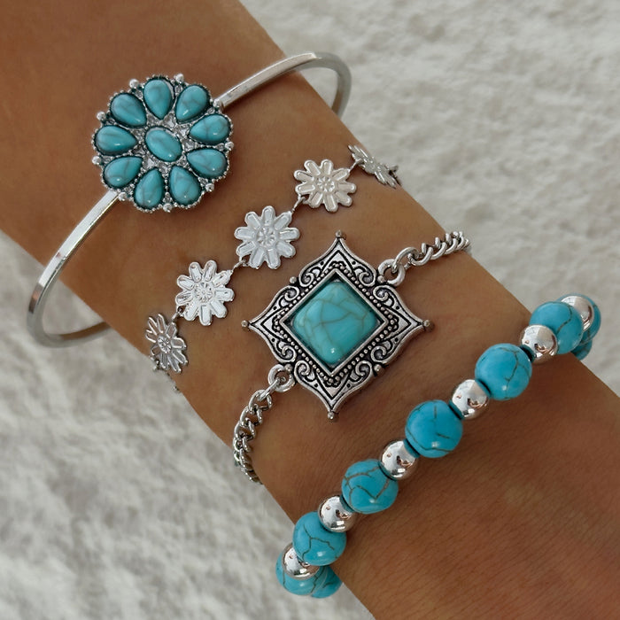 Wholesale Women S Silver Boho Turquoise Leaf Bow Bracelet Jewelry Accessory Gift