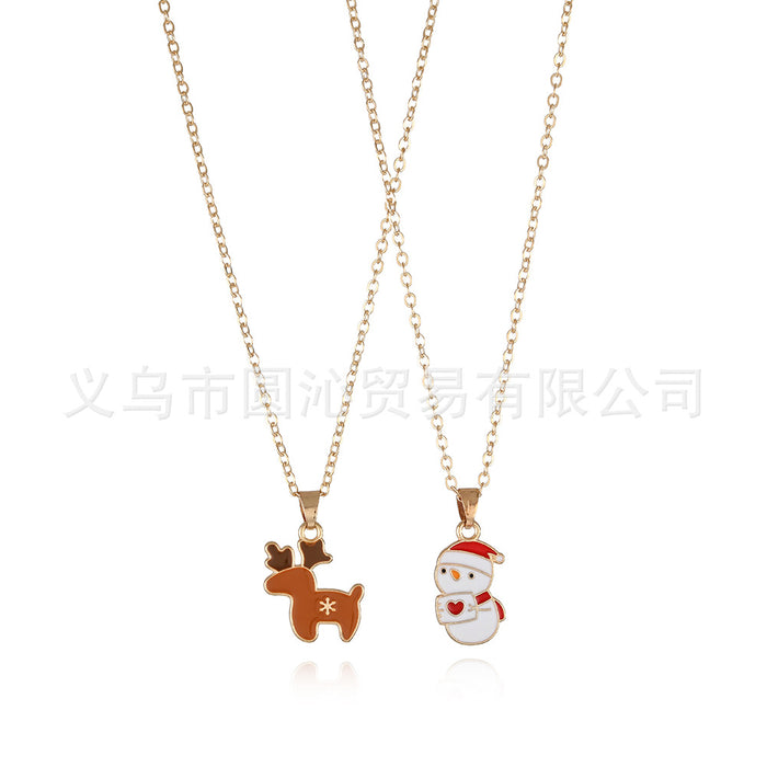 Wholesale Christmas friends children' s necklace cartoon  snowman snowflake alloy drop oil jewelry suit