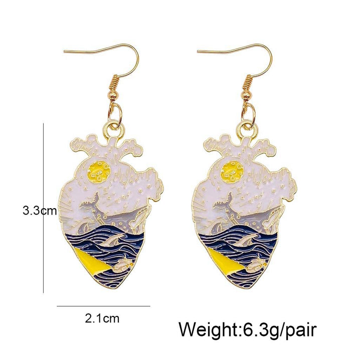 Wholesale Starry Night Sunflower Earrings Heart Butterfly Ocean JDC-ES-YaChen016