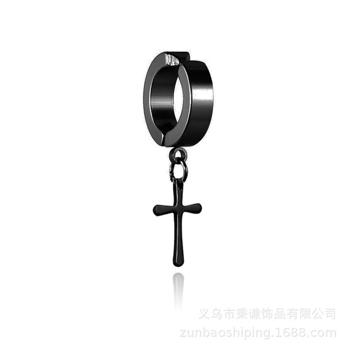 Wholesale Ear clip without ear hole, cross pendant earrings, student titanium steel earrings