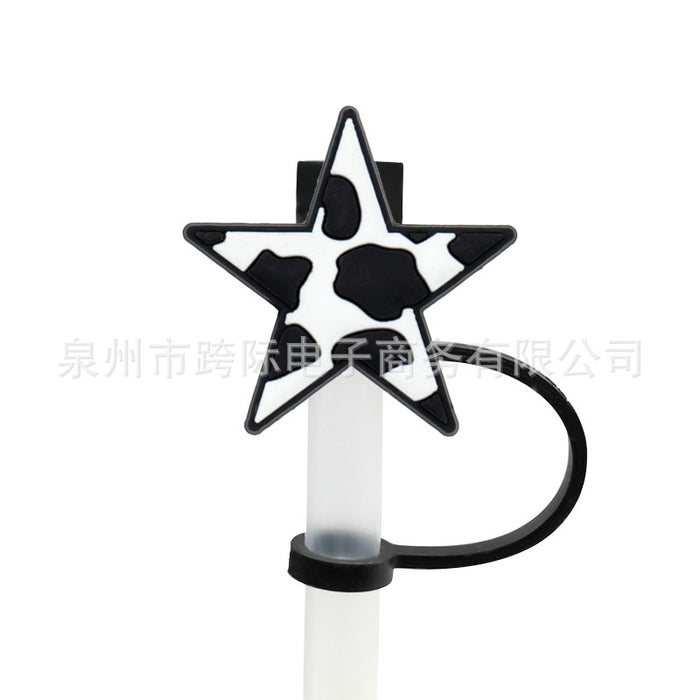 Wholesale New Love Leopard Pattern Straw Cover Straw Cap Silicone Dustproof Stopper Cute Anime Party Straw Decoration Cross border Product