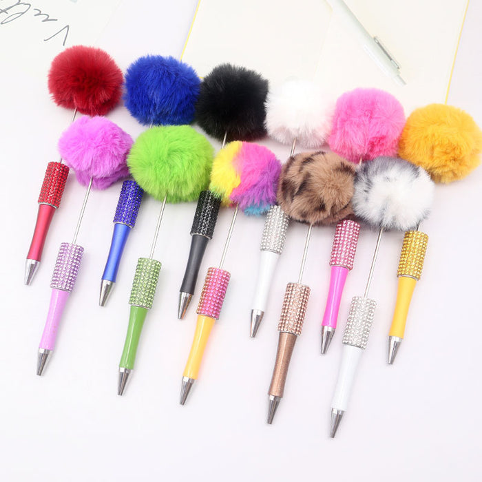 Wholesale Beadable Pens Rhinestone Leopard Print Pom Pom Pen Fluffy Pens JDC-PN-CY008