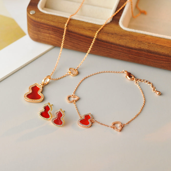 Wholesale Necklace, women's rose gold, white clam mother pendant, red agate collarbone chain, versatile accessory with temperament