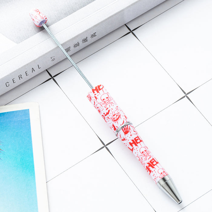 Wholesale Creative DIY plastic bead pen cartoon Christmas  bead ballpoint pen spot wholesale printed bead pen