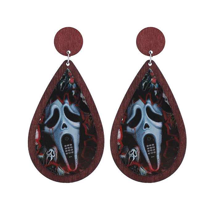 Wholesale  Horror Party Wooden Inlaid Acrylic Double-sided Funny Holiday Earrings Accessories