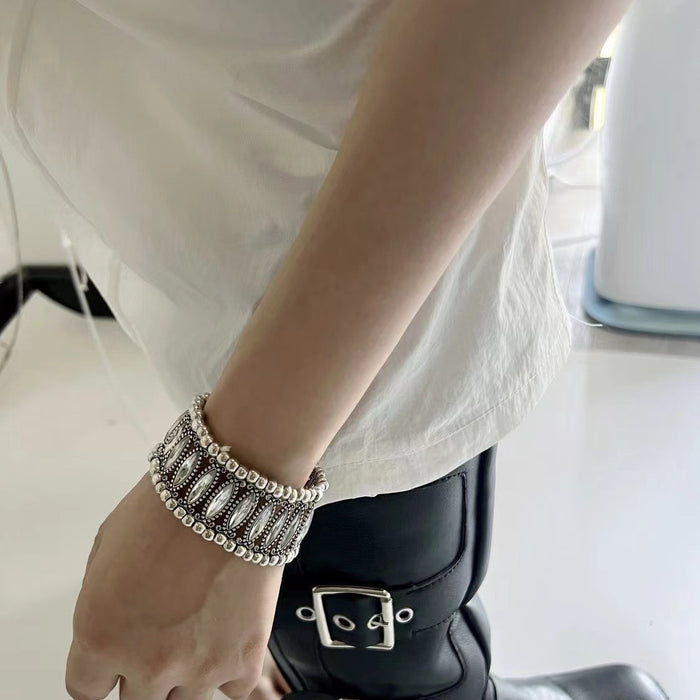 Wholesale Niche Elastic Ancient Silver Rhinestone Bracelet