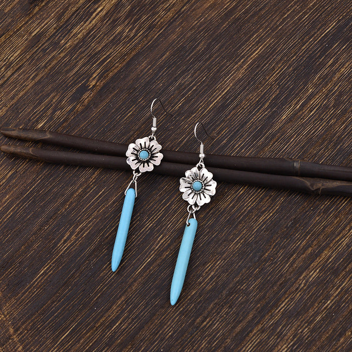 Wholesale Alloy ethnic style turquoise tassel exquisite earrings
