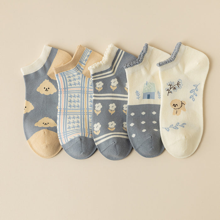 Wholesale Ship socks thin combed cotton low cut shallow mouth invisible socks cute cartoon short socks