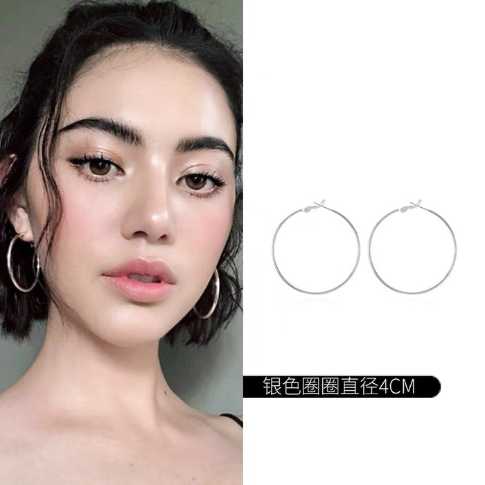 Wholesale Silver needle earrings with circular earrings, light luxury and high-end feel. Exaggerated large earrings and earrings