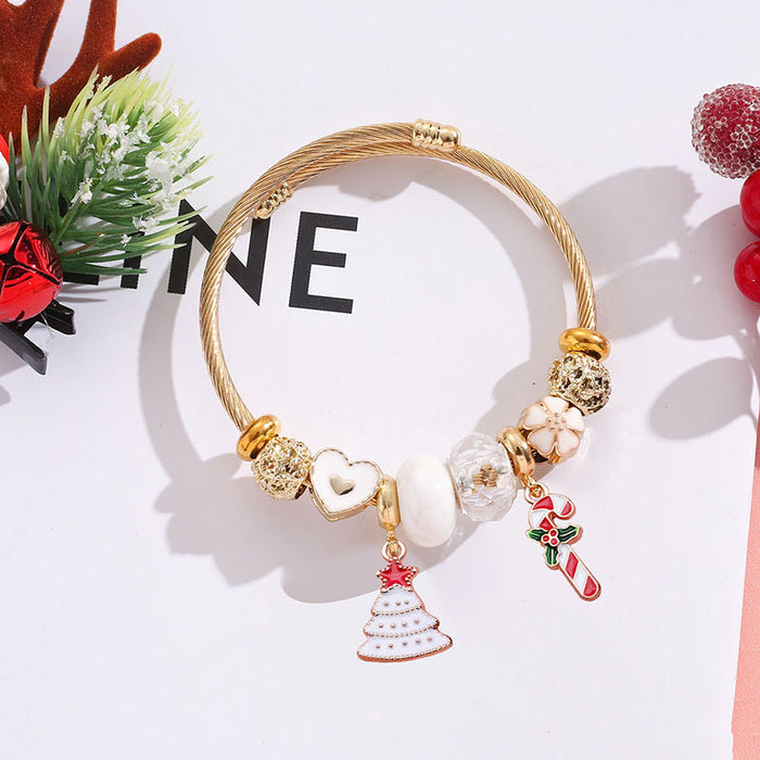 Wholesale Stainless Steel Christmas Bracelet Adjustable with Tree Elk Snowflake Pendants MOQ≥2