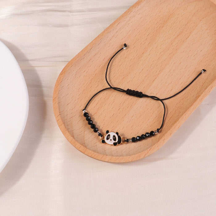 Wholesale Black and white panda crystal bead bead woven adjustable bracelet