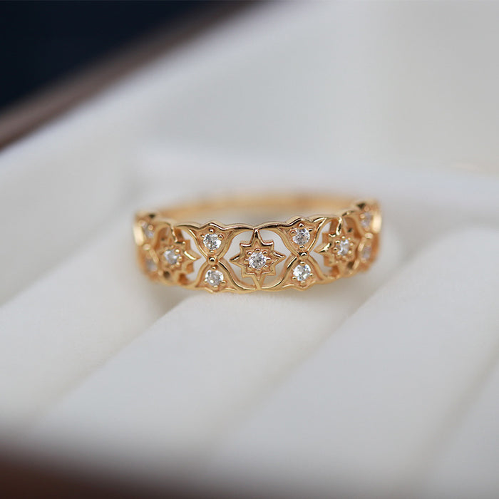 Wholesale Same vintage lace hollow out diamond inlaid light luxury window flower ring