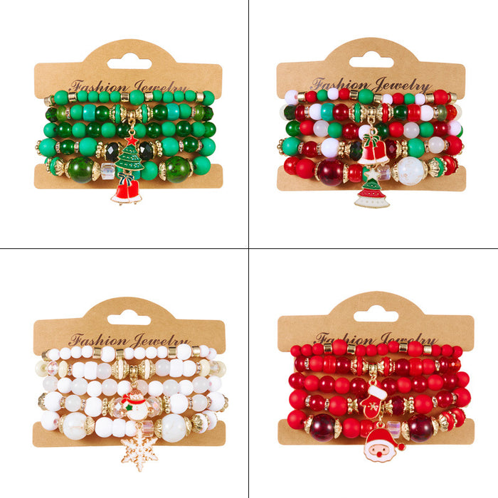 Wholesale Christmas colorful beads and diamond snowflake Christmas tree elastic bead bracelet Christmas set