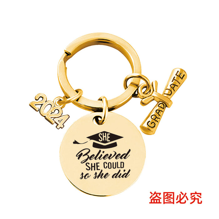 Wholesale Graduation Season Gift Round Stainless Steel Keychain JDC-KC-GangGu049