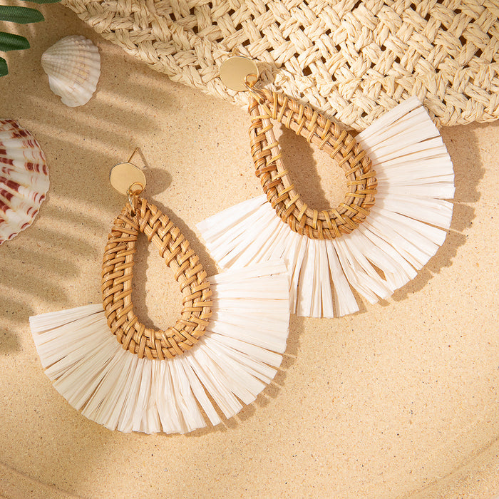 Wholesale tassel earrings  vacation high-end feeling raffia grass earrings