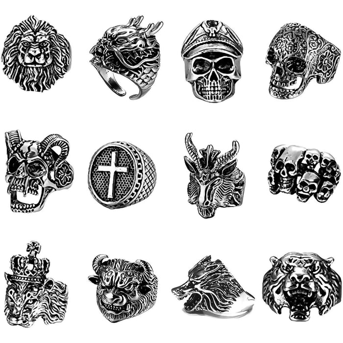 Wholesale Skull and Animal Head Ring Set Alloy Unisex Fashion Accessory Gift