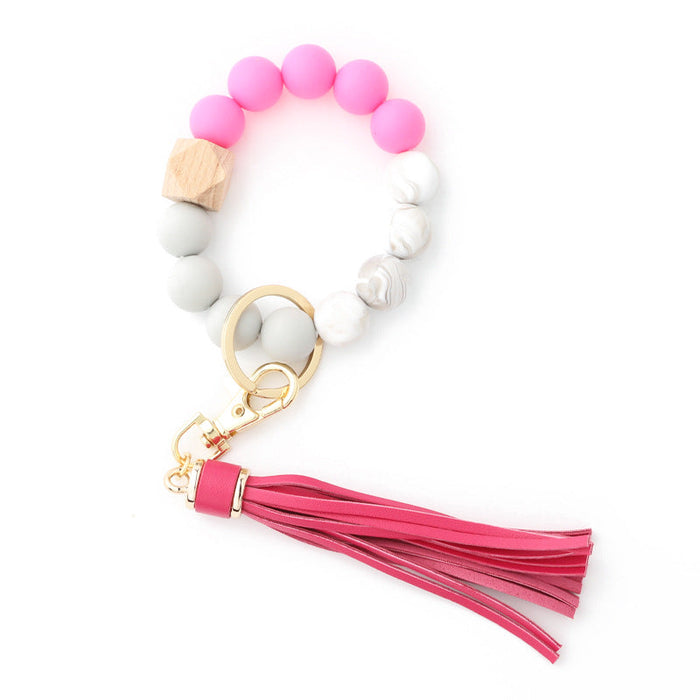 Wholesale Keychains PU Silicone Beads Wooden Beads Anti-lost Wrist JDC-KC-NuoYi020