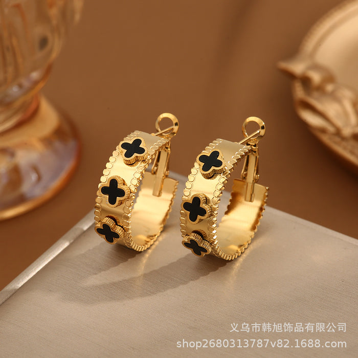 Wholesale Titanium Steel Four Leaf Clover Earrings JDC-ES-HanXu001