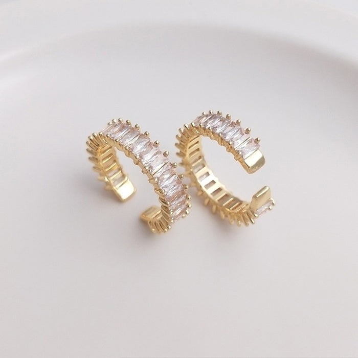 Wholesale Light luxury metallic feel, high-end adjustable opening geometric rectangular zircon ring