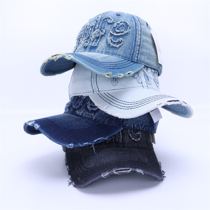 Wholesale Big Head Cowboy Baseball Hat Retro Broken Hole Sunshade Hat Duck Tongue Hat