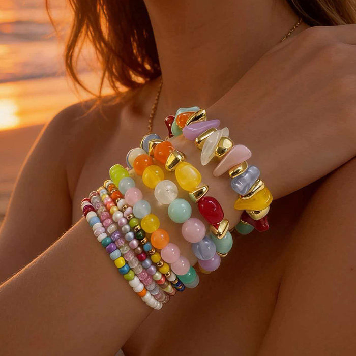 Wholesale Colorful Beaded Bohemian Elastic Stacking Bracelet Acrylic Jewelry Accessory MOQ≥5