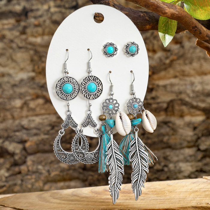 Wholesale Alloy Tassel Earring Set Retro Ethnic Style Bohemian Jewelry Accessory MOQ≥2
