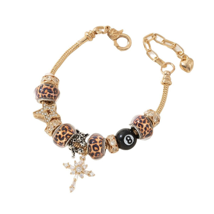 Wholesale DIY Beaded Charms Bracelets Cross Leopard print Beads Black