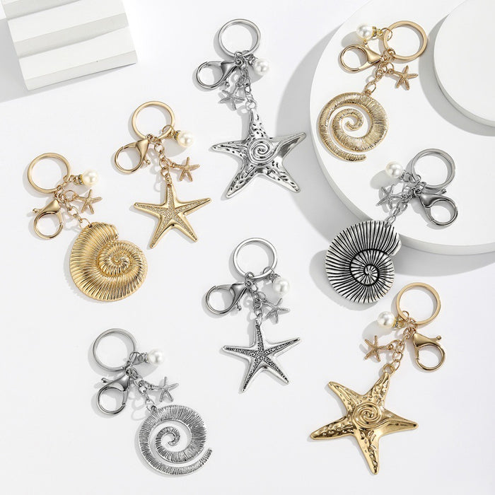 Wholesale Exaggerated Beach-Style Starfish and Conch Keychain